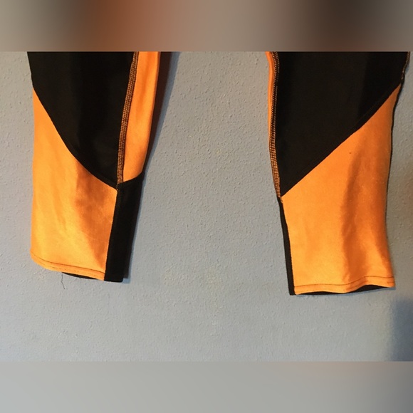 Shiny Orange Black Tights (Previously Used As Pro Wrestling Gear) Sz Large - Picture 3 of 9